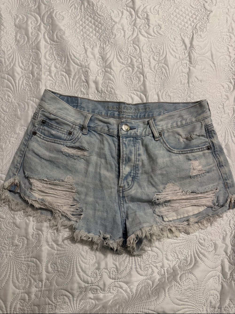 American Eagle Light Wash Distressed Denim Shorts